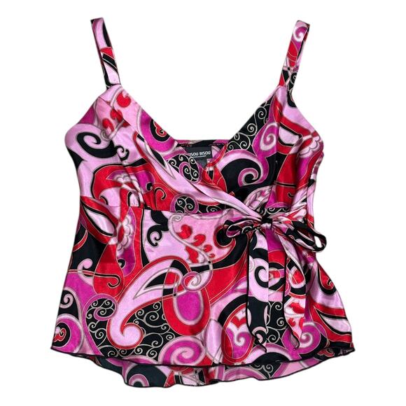 Y2k Bisou Bisou Satin Paisley Wrap Blouse - Picture 1 of 5